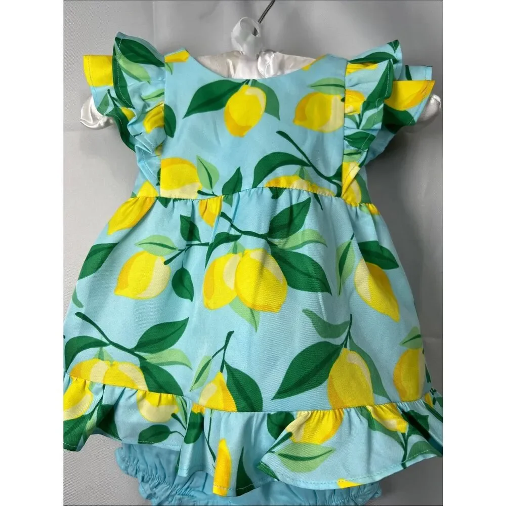 Janie and Jack Lemon Print Dress & Bloomers - Blue, Yellow, Green size 3-6 m NWT
